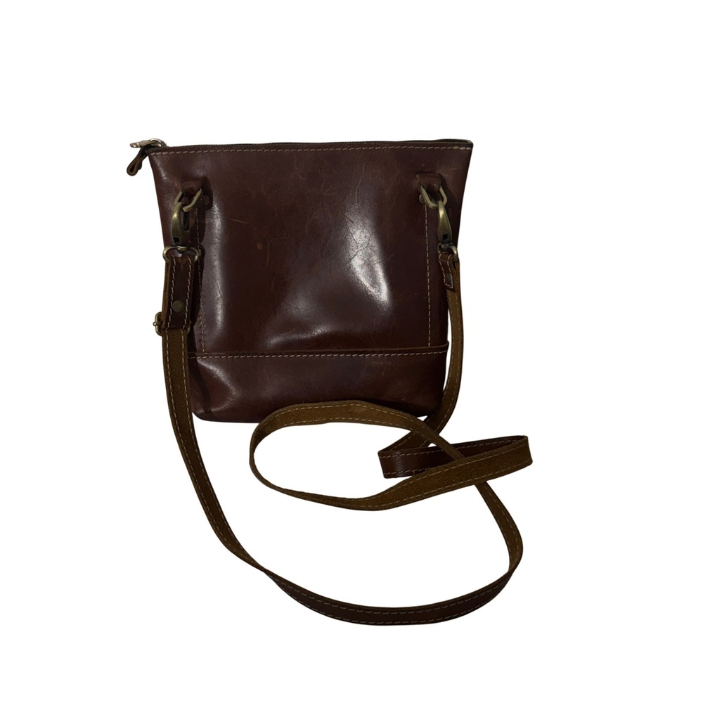 Portland Leather Goods Crossbody Bag Womens Small Brown Leather Zip Top - Picture 2 of 7